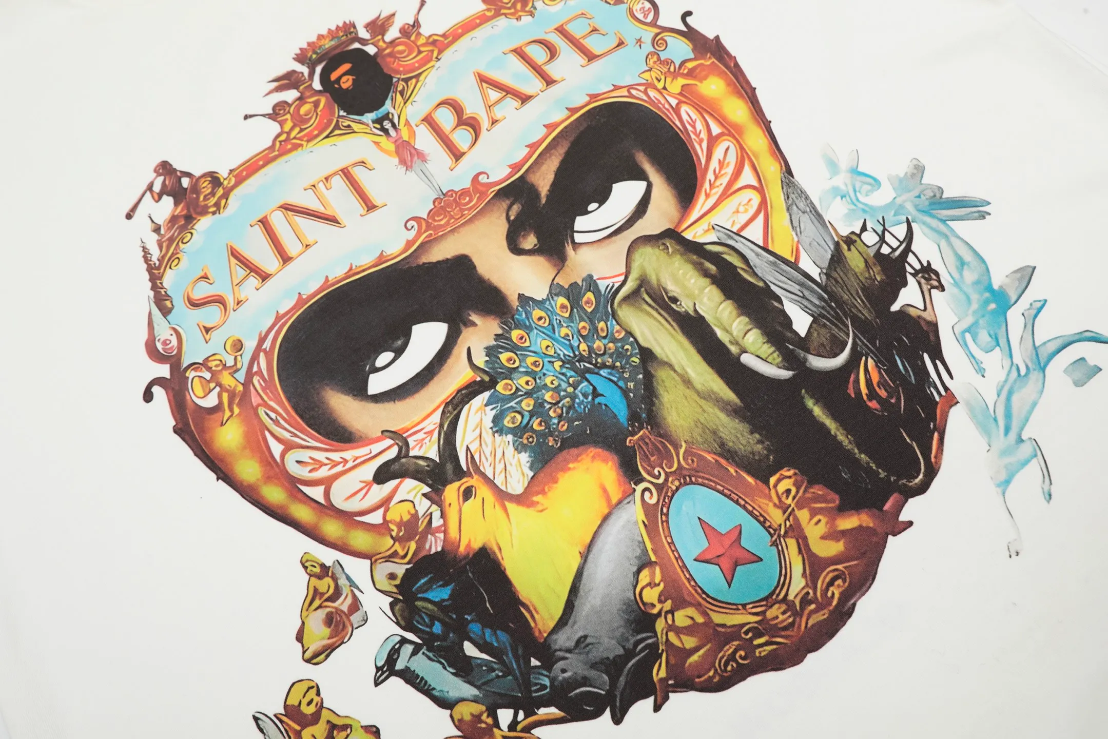 VT9239 P130💰 Saint Michael joint BAPE tribute to Michael Jackson digital direct printing printing retro short-sleeved T-shirt small neck design digital direct printing high street retro heavyweight Vintage short sleeves Size: S M L XL